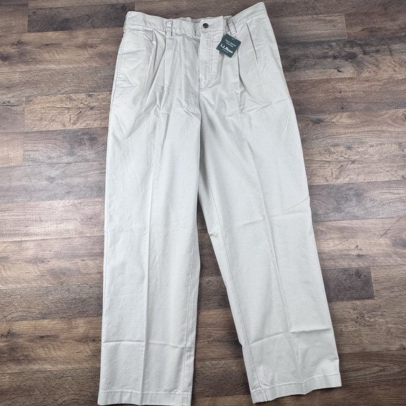 NEW LL Bean Mens Double L Chino Pants Flat Front 36x30 Tan Khaki - Picture 2 of 10